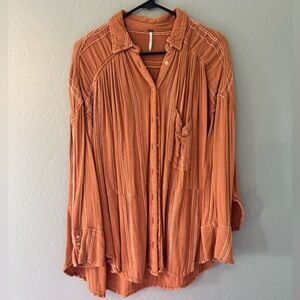 Free people Rust Orange Women's Button-Front Lightweight Shirt Top
